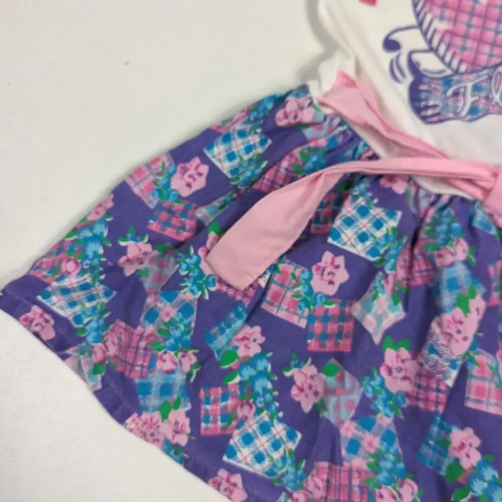 Vtg Dress 90s Girls Sz 2T Purple Floral Heart Casual Graphic Sundress